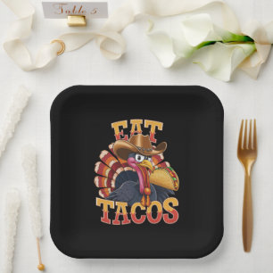 Thanksgiving Turkey Eat Tacos Funny Mexican Paper Plate