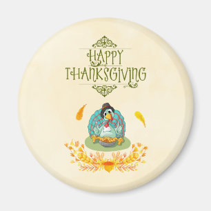 Thanksgiving Turkey Eating Pumpkin Pie Magnet