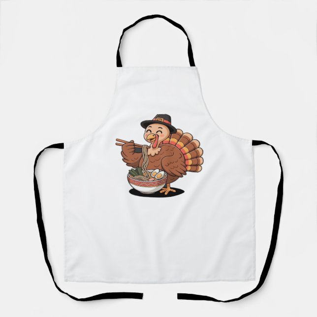 thanksgiving turkey eats ramen Oversized T-Shirt Apron (Front)