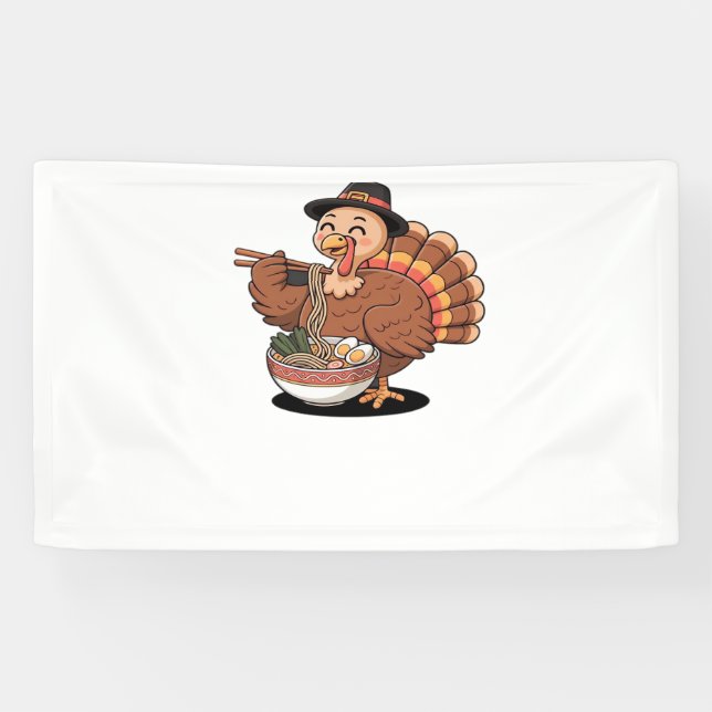 thanksgiving turkey eats ramen Oversized T-Shirt Banner (Horizontal)