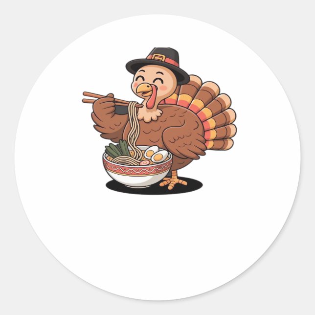 thanksgiving turkey eats ramen Oversized T-Shirt Classic Round Sticker (Front)