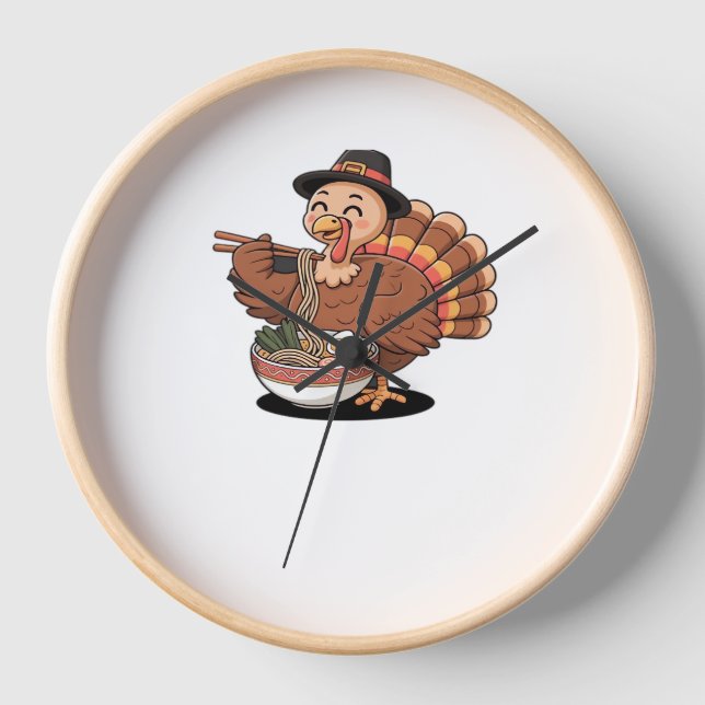 thanksgiving turkey eats ramen Oversized T-Shirt Clock (Front)