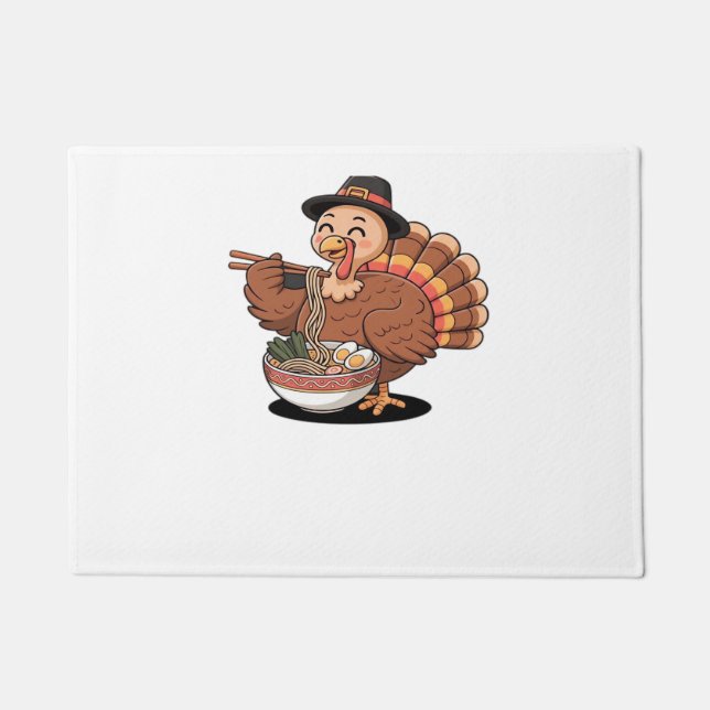 thanksgiving turkey eats ramen Oversized T-Shirt Doormat (Front)