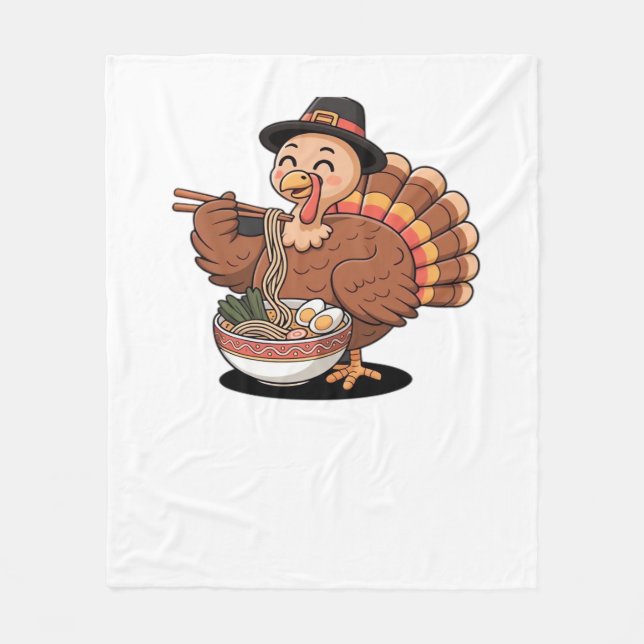 thanksgiving turkey eats ramen Oversized T-Shirt Fleece Blanket (Front)