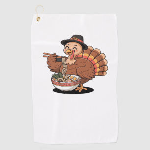 thanksgiving turkey eats ramen Oversized T-Shirt Golf Towel