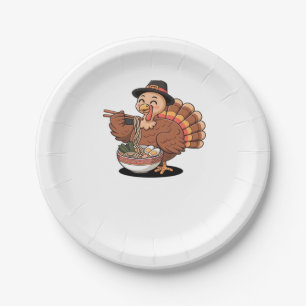 thanksgiving turkey eats ramen Oversized T-Shirt Paper Plate
