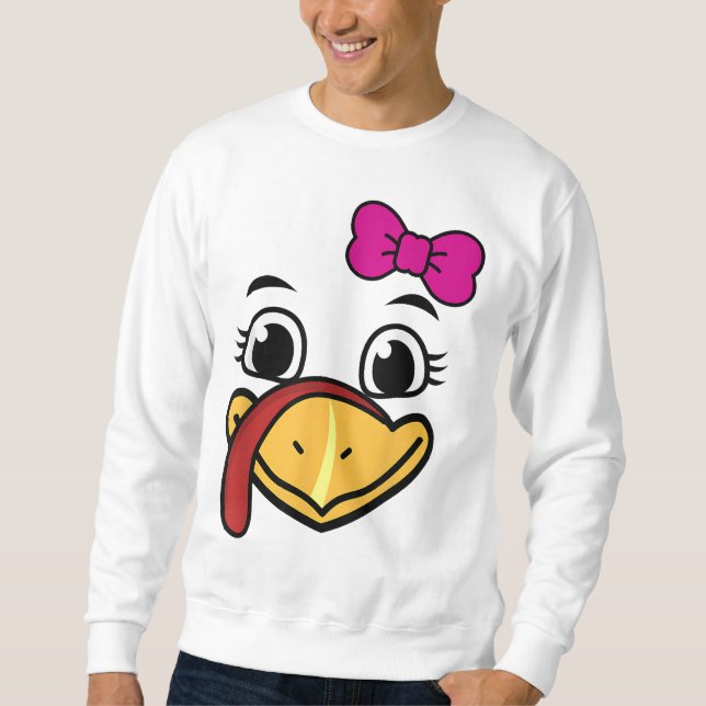 Thanksgiving Turkey Face Funny Pink Bow Cute Cool  Sweatshirt (Front)