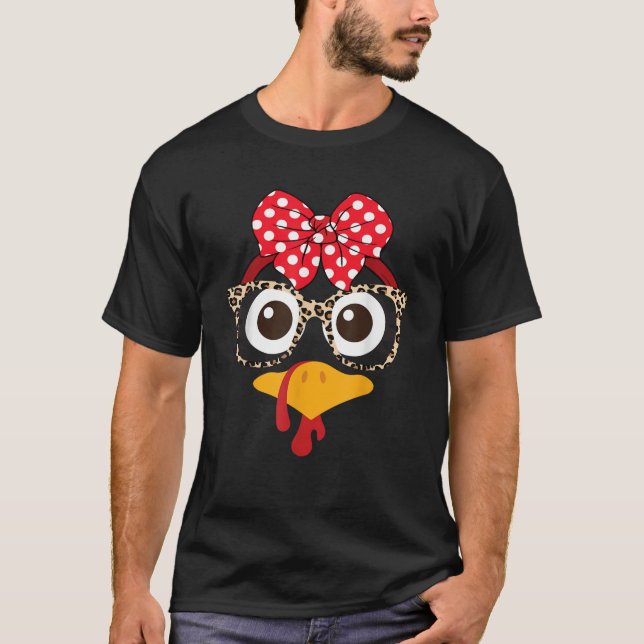 Thanksgiving Turkey Face Leopard Glasses Bandanna  T-Shirt (Front)
