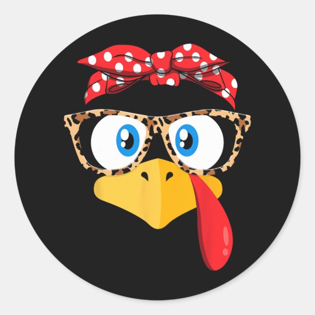 thanksgiving turkey face leopard print glasses wom classic round sticker (Front)