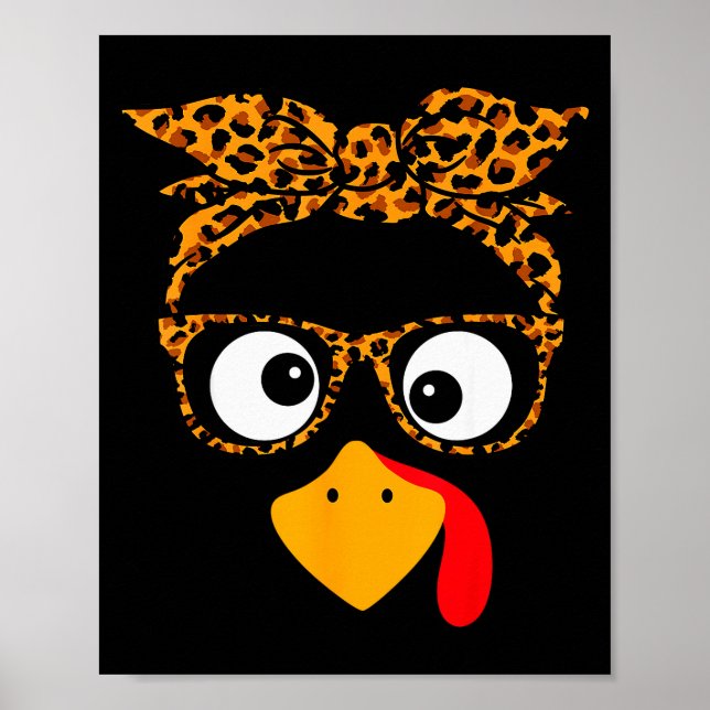 Thanksgiving Turkey Face Leopard Print Gles Autumn (Front)