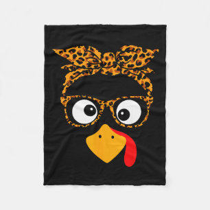 Thanksgiving Turkey Face Leopard Print Gles Autumn Fleece Blanket
