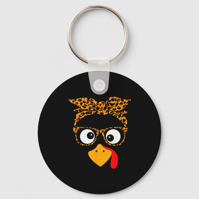Thanksgiving Turkey Face Leopard Print Gles Autumn Key Ring (Front)