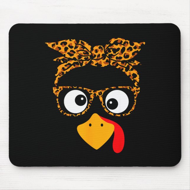 Thanksgiving Turkey Face Leopard Print Gles Autumn Mouse Mat (Front)