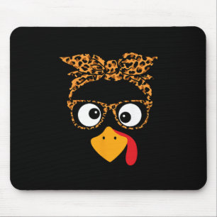 Thanksgiving Turkey Face Leopard Print Gles Autumn Mouse Mat