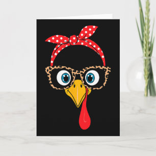 Thanksgiving Turkey Face Leopard Print Gles Women Card