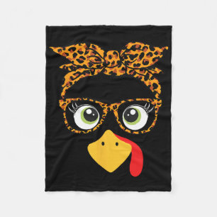 Thanksgiving Turkey Face Leopard Print Gles Women Fleece Blanket