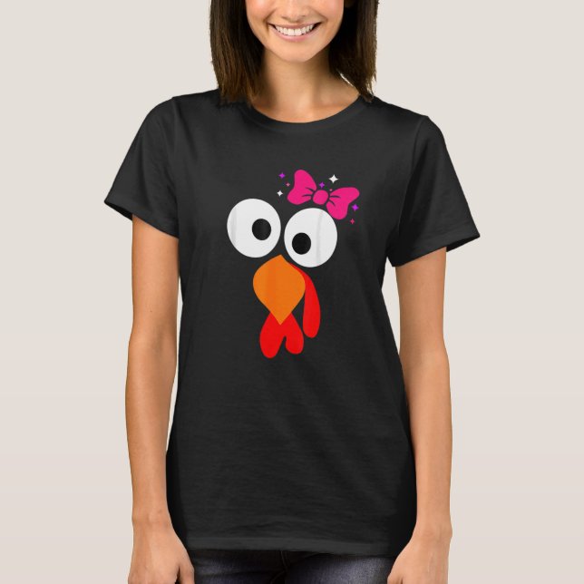 Thanksgiving Turkey Face Pink Bow T-Shirt (Front)