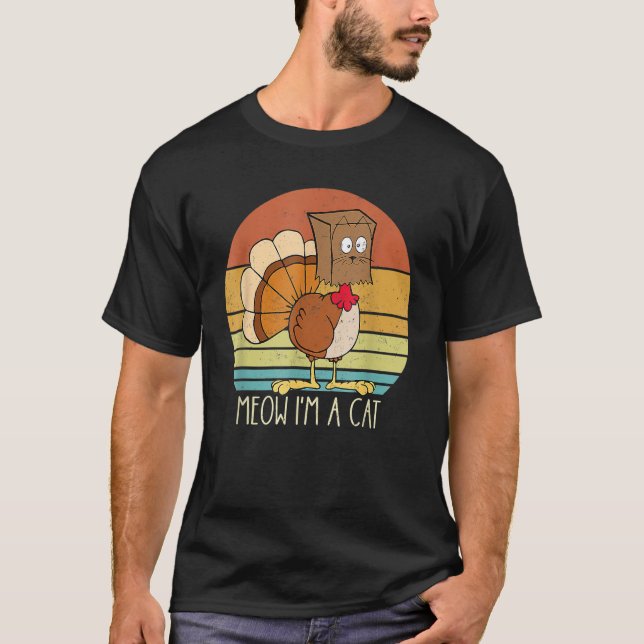Thanksgiving  Turkey Fake Cat Retro T-Shirt (Front)