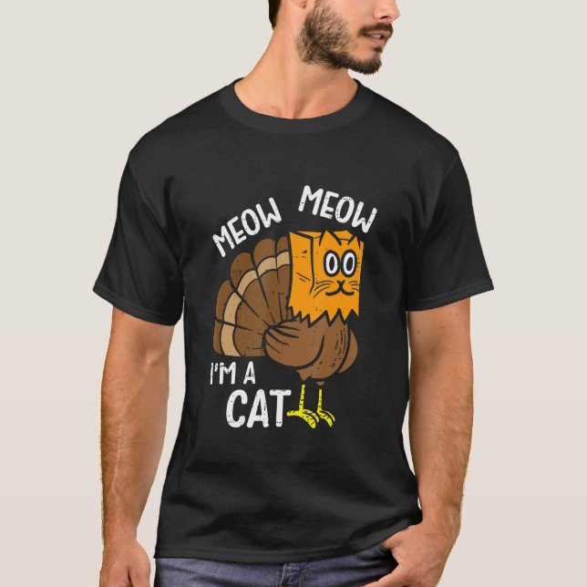 Thanksgiving  Turkey Fake Cat Retro Women Men Kids T-Shirt (Front)
