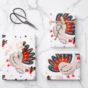 Thanksgiving Turkey Fall Autumn Leaves Pattern  Wrapping Paper Sheet