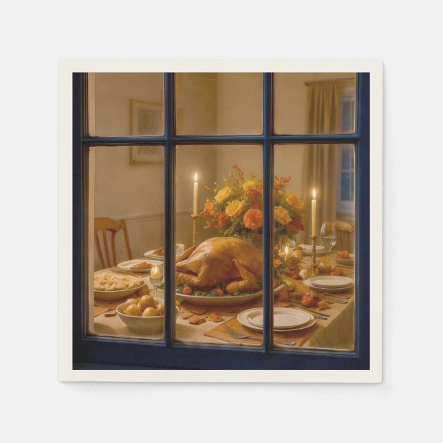 Thanksgiving Turkey Feast In Window Napkin (Front)