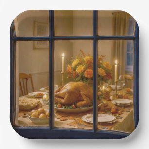 Thanksgiving Turkey Feast In Window Paper Plate