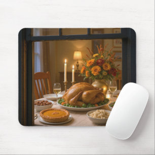 Thanksgiving Turkey Feast Scene in a Window Mouse Mat