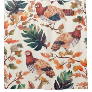 Thanksgiving Turkey Feather Autumn Pattern Shower Curtain