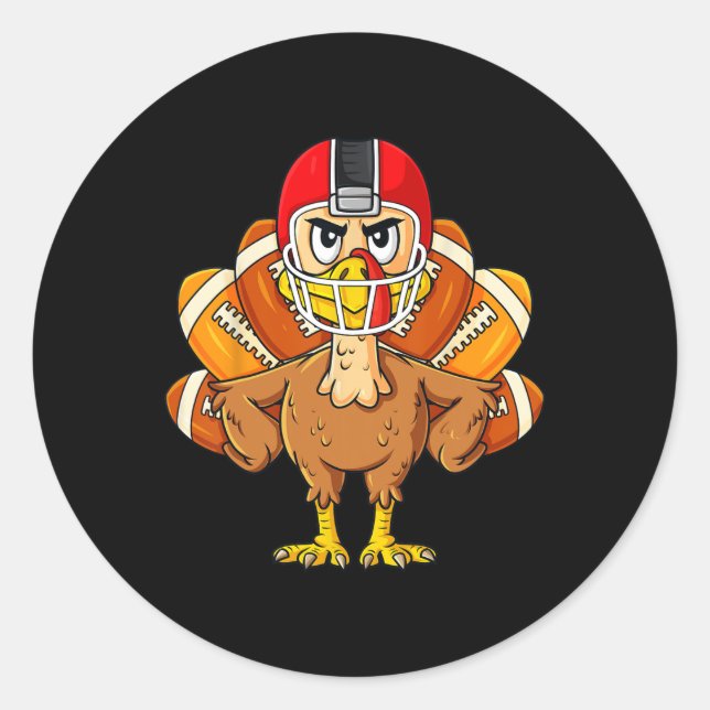 Thanksgiving Turkey Football Player Fun Boys Girls Classic Round Sticker (Front)