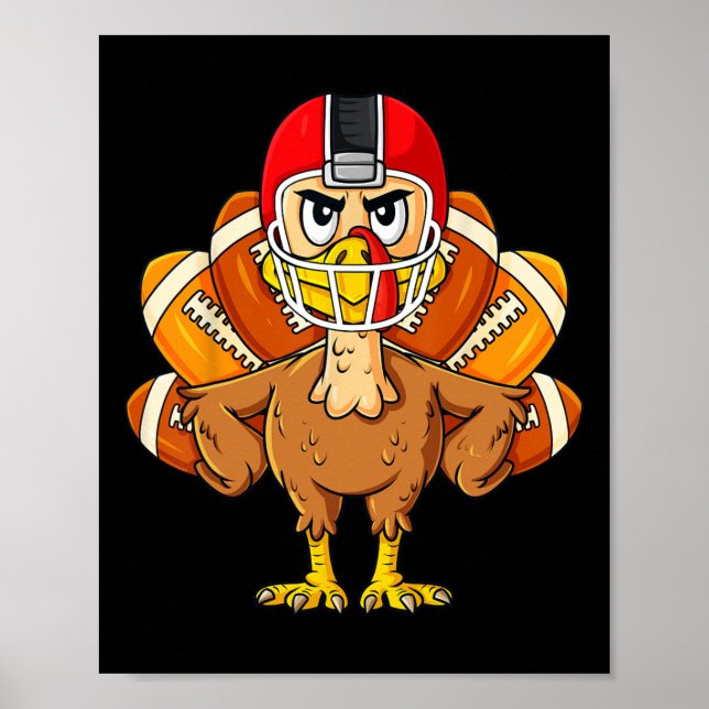 Thanksgiving Turkey Football Player Fun Boys Girls Poster (Front)