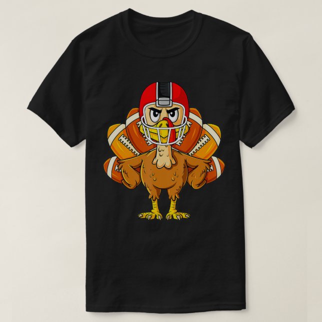 Thanksgiving Turkey Football Player Funny Boys Gir T-Shirt (Design Front)