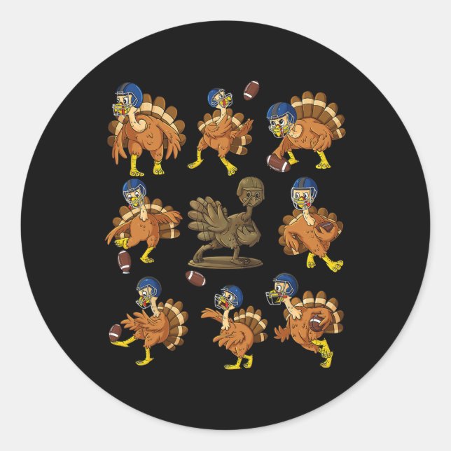 Thanksgiving Turkey Football Players Receiver Quar Classic Round Sticker (Front)