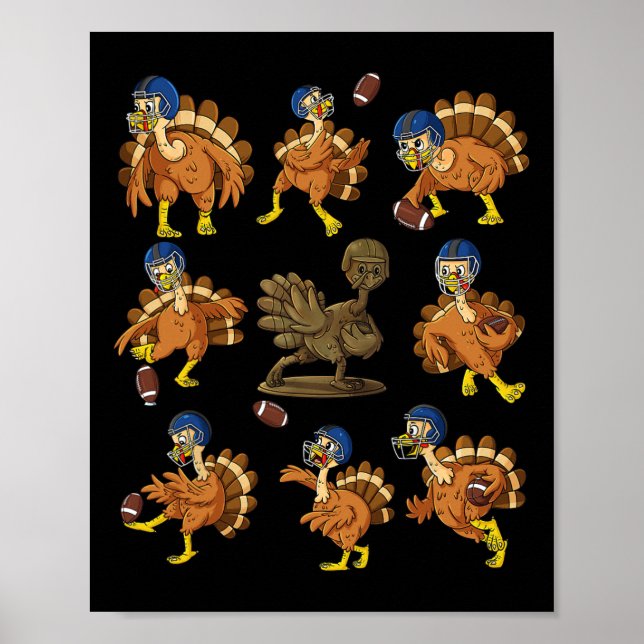 Thanksgiving Turkey Football Players Receiver Quar Poster (Front)