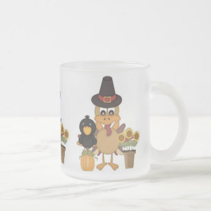 Thanksgiving Turkey Friends Frosted Glass Coffee Mug