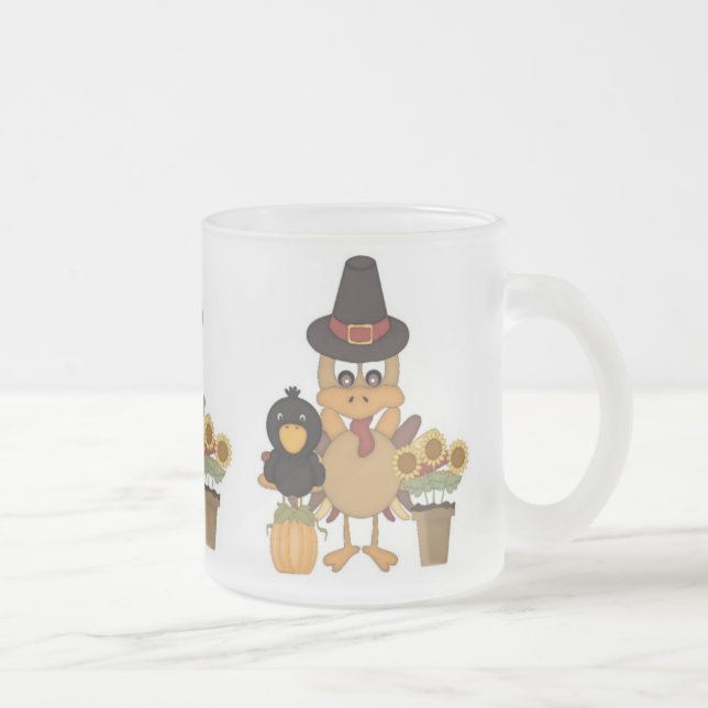 Thanksgiving Turkey Friends Frosted Glass Coffee Mug (Right)