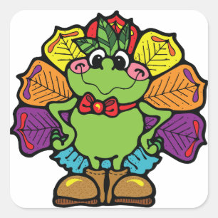 Thanksgiving Turkey Frog Square Sticker