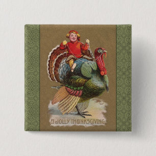 Thanksgiving Turkey Funny Vintage Greetings 15 Cm Square Badge