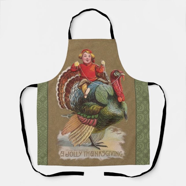 Thanksgiving Turkey Funny Vintage Greetings Apron (Front)
