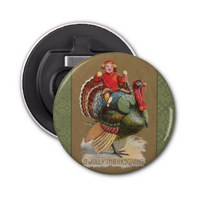 Thanksgiving Turkey Funny Vintage Greetings Bottle Opener (Front)