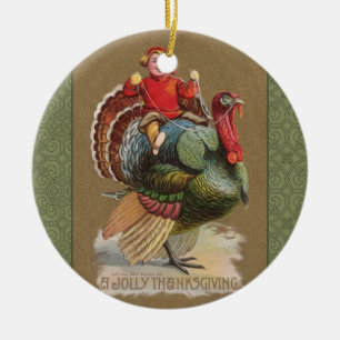 Thanksgiving Turkey Funny Vintage Greetings Ceramic Tree Decoration