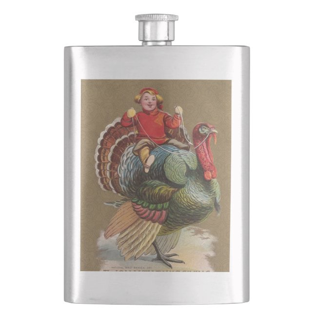 Thanksgiving Turkey Funny Vintage Greetings Hip Flask (Front)