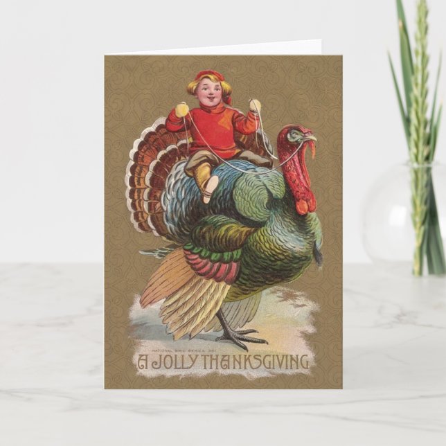 Thanksgiving Turkey Funny Vintage Greetings Holiday Card (Front)