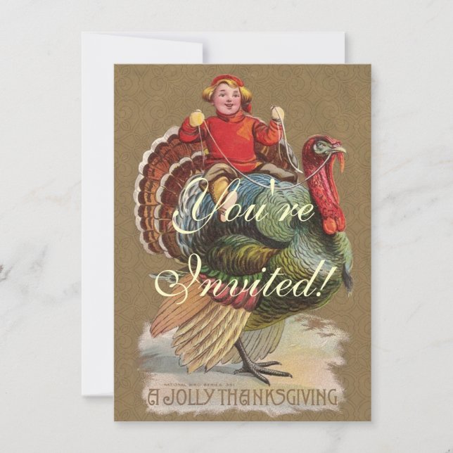 Thanksgiving Turkey Funny Vintage Greetings Invitation (Front)