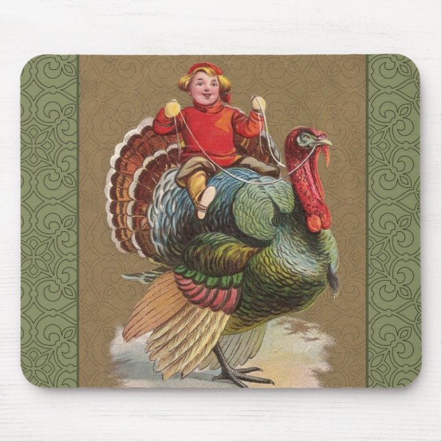 Thanksgiving Turkey Funny Vintage Greetings Mouse Mat (Front)