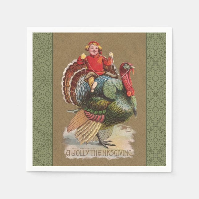 Thanksgiving Turkey Funny Vintage Greetings Napkin (Front)