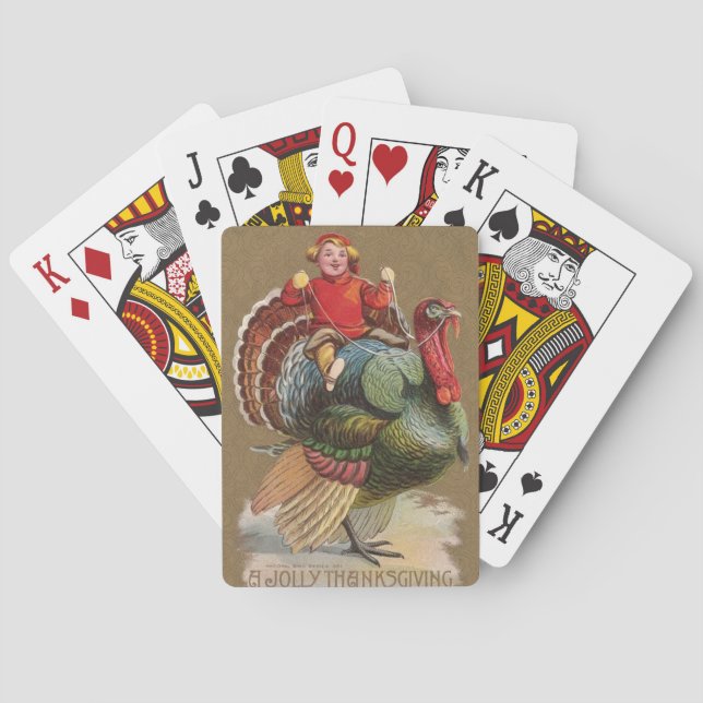 Thanksgiving Turkey Funny Vintage Greetings Playing Cards (Back)