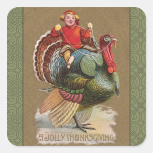 Thanksgiving Turkey Funny Vintage Greetings Square Sticker