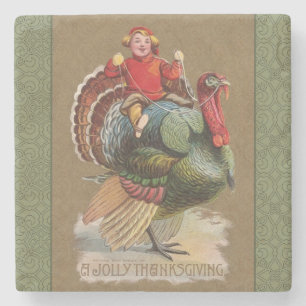 Thanksgiving Turkey Funny Vintage Greetings Stone Coaster
