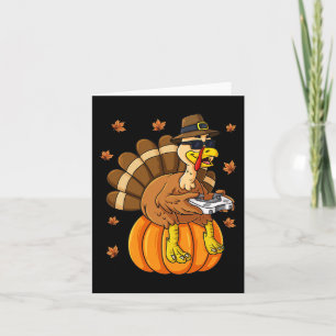 Thanksgiving Turkey Gamer Pumpkin Boys Kids Teens  Card