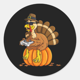 Thanksgiving Turkey Gamer Pumpkin Boys Kids Teens Classic Round Sticker